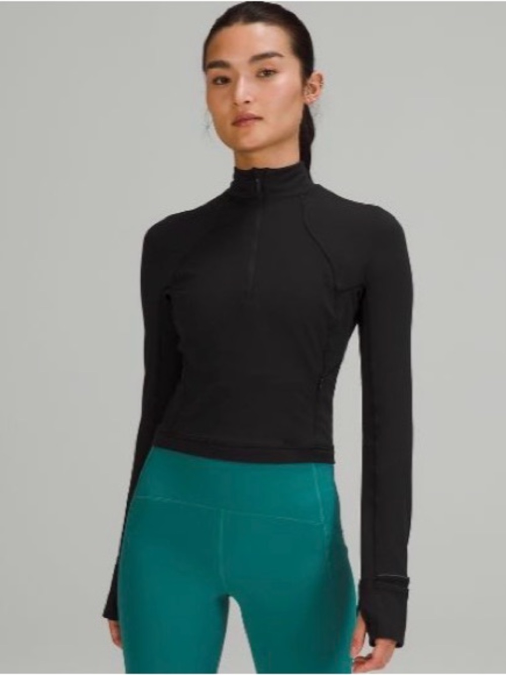 Lululemon It's Rulu Cropped Half Zip Black Thumbhole Pullover Size 6